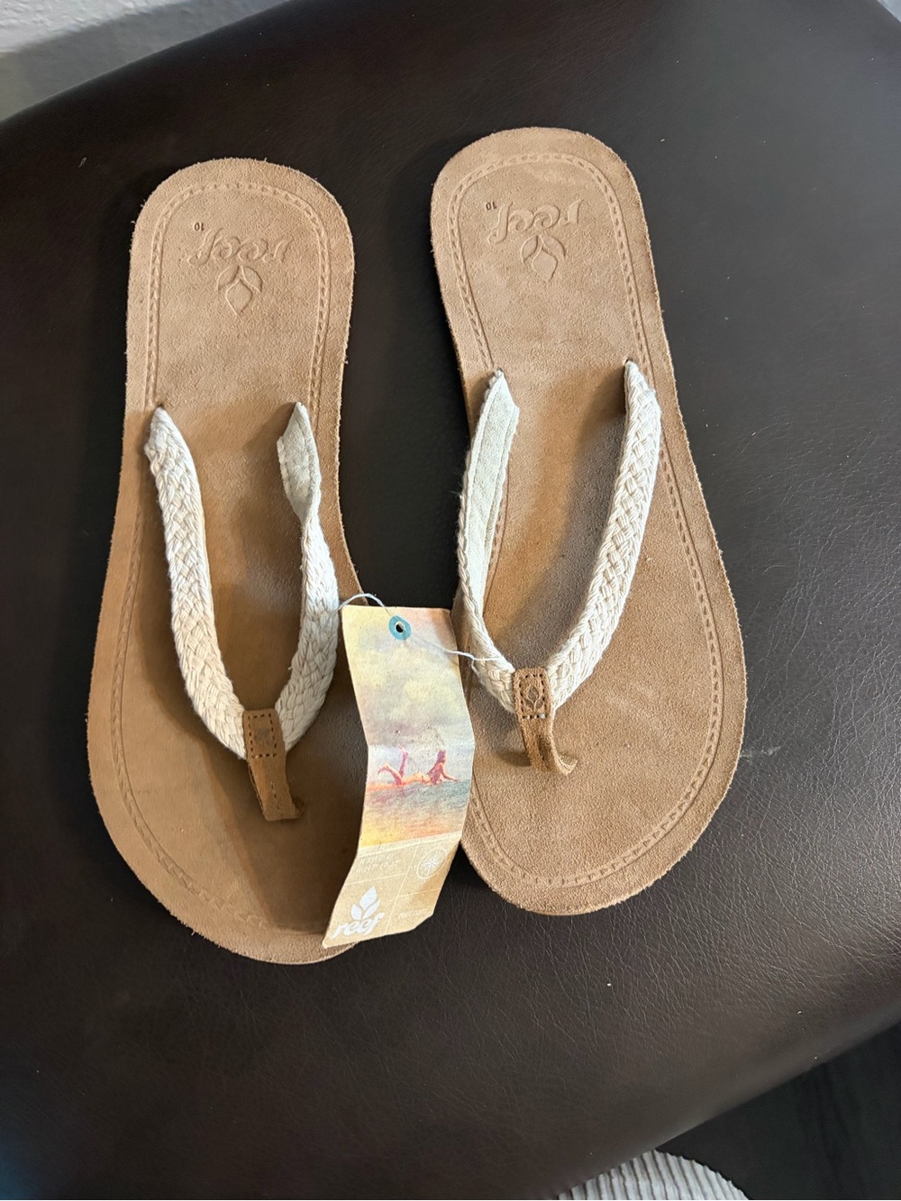 Reef Women’s Tan Suede Sandals with Cream Braided Straps